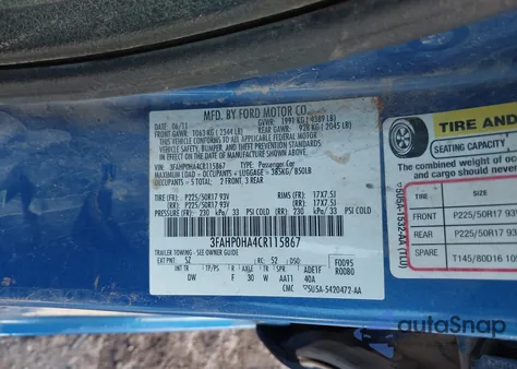 2012 Ford Fusion Se из США, поврежденный, VIN 3FAHP0HA4CR115867